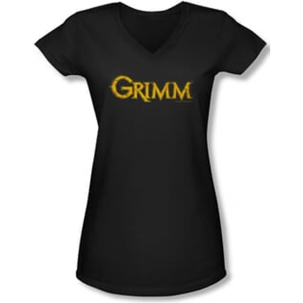 Grimm Shirt Slim Fit V Neck Gold Logo Black Tee T-Shirt