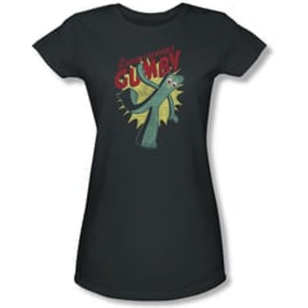 Gumby Shirt Juniors Bendable Charcoal T-Shirt