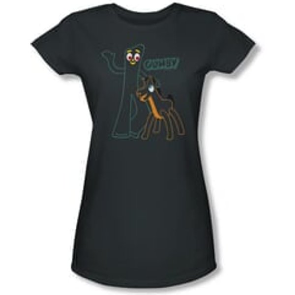 Gumby Shirt Juniors Outlines Charcoal T-Shirt