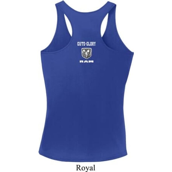 Guts and Glory Ram Neck Print Ladies Dry Wicking Racerback Tank Top