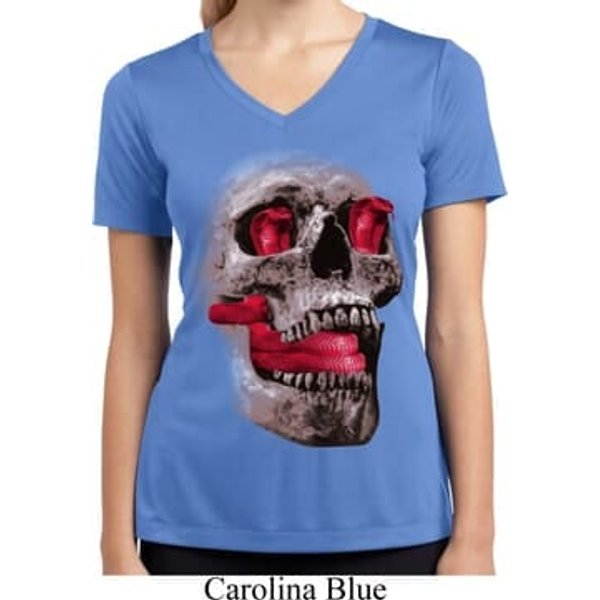 Halloween Cobra Skull Ladies Moisture Wicking V-neck Shirt