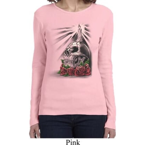Halloween Day of the Dead Candle Skull Ladies Long Sleeve Shirt