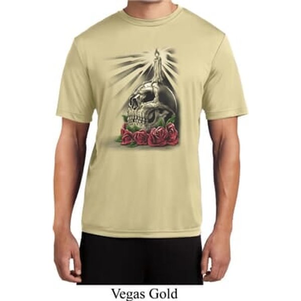Halloween Day of the Dead Candle Skull Mens Moisture Wicking Shirt