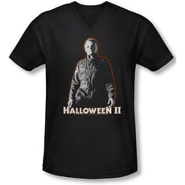 Halloween II Shirt Slim Fit V Neck Michael Myers Black Tee T-Shirt