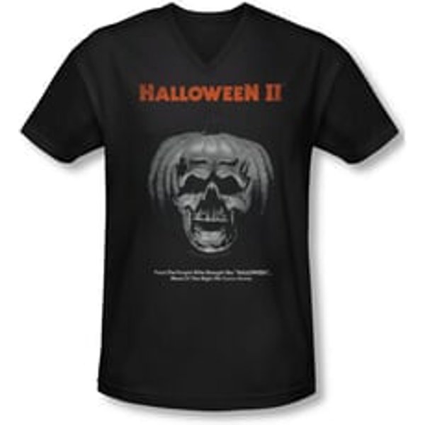 Halloween II Shirt Slim Fit V Neck Pumpkin Poster Black Tee T-Shirt