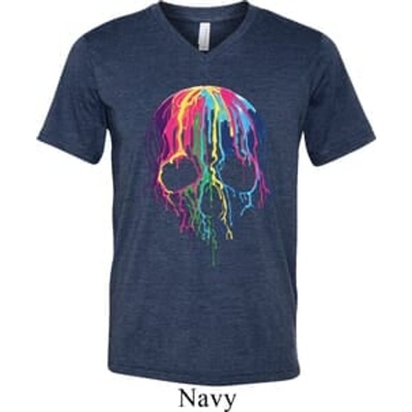 Halloween Melting Skull Mens Tri Blend V-neck Shirt