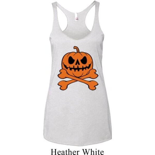 Halloween Pumpkin Skeleton Ladies Tri Blend Racerback Tank Top