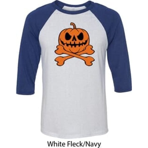 Halloween Pumpkin Skeleton Mens Raglan Shirt