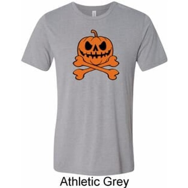Halloween Pumpkin Skeleton Mens Tri Blend Crewneck Shirt