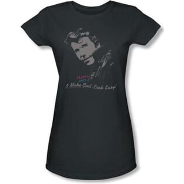 Happy Days Juniors Tee - Cool Fonz Fitted Girly Charcoal Tee Shirt