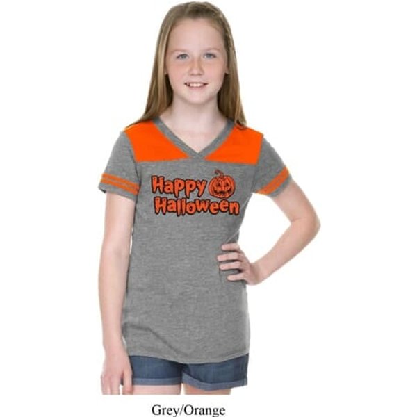 Happy Halloween with Pumpkin Girls Football Tee
