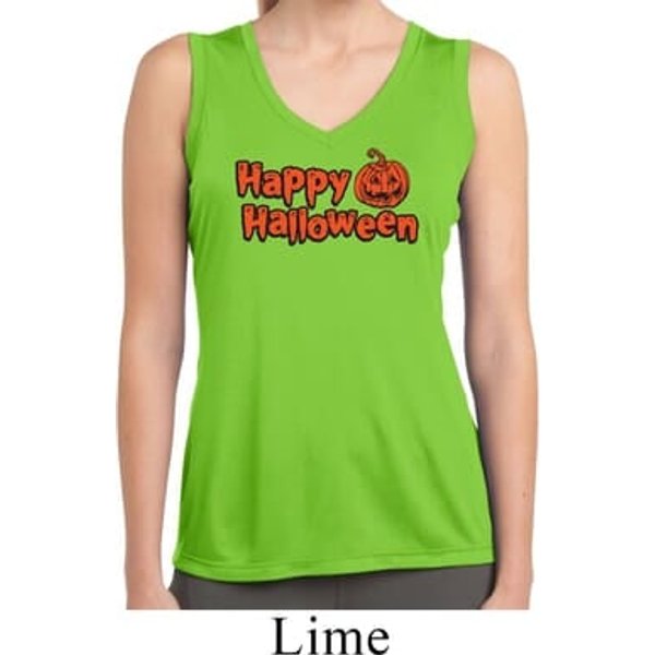Happy Halloween with Pumpkin Ladies Dry Wicking Sleeveless Shirt