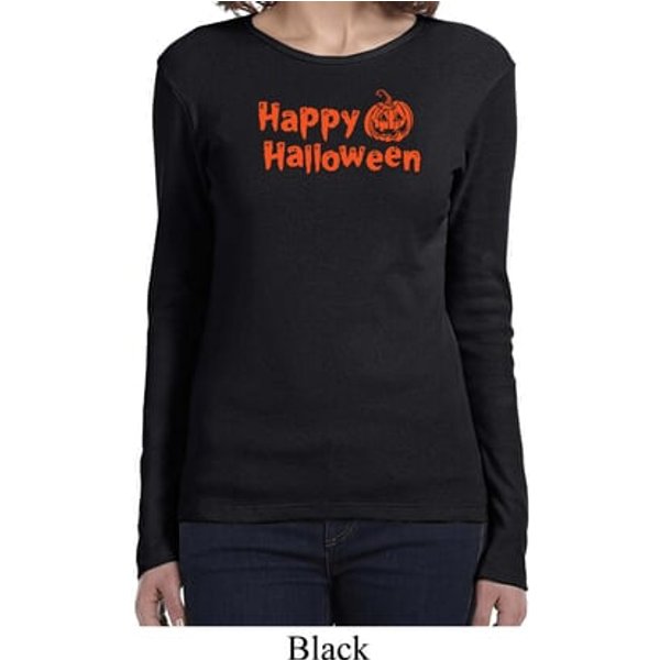 Happy Halloween with Pumpkin Ladies Long Sleeve