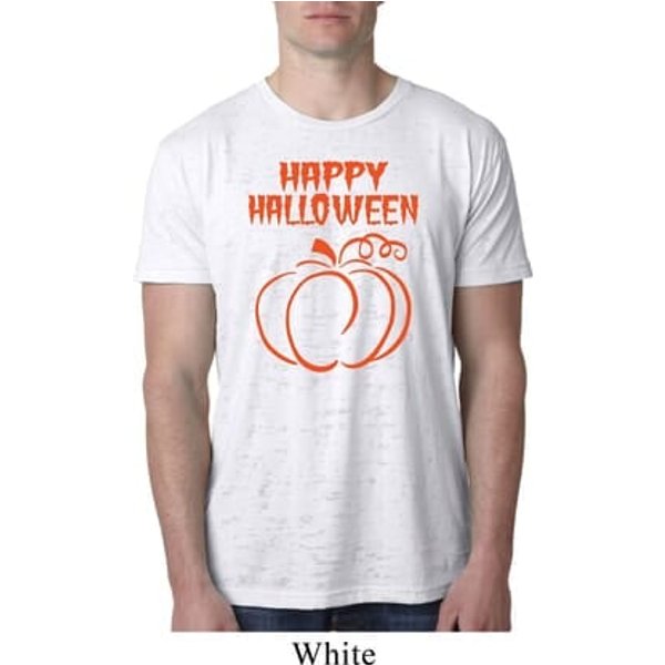 Happy Halloween with Pumpkin Sketch Burnout Shirt