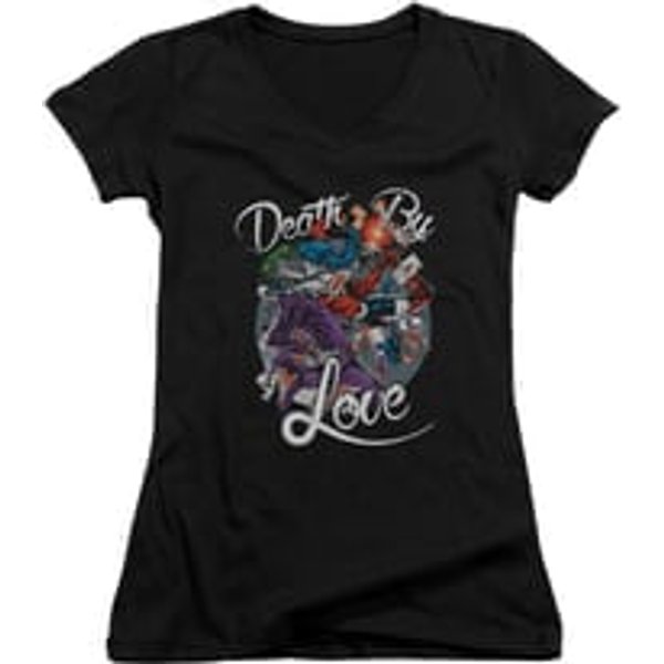 Harley Quinn Shirt Juniors V Neck Death By Love Black T-Shirt