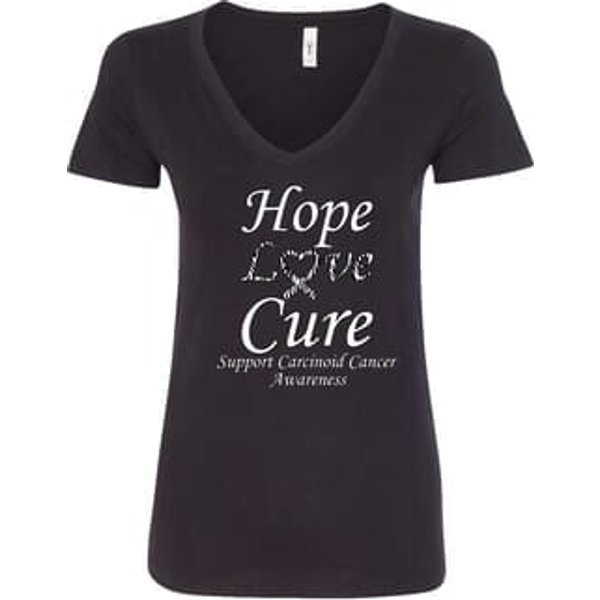 Hope Love Cure Carcinoid Cancer Ladies V-Neck