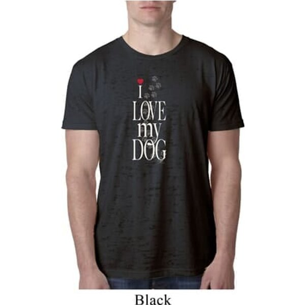 I Love My Dog Mens Black Burnout Shirt