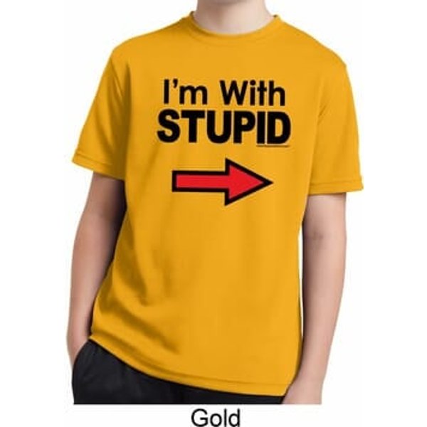I'm With Stupid Black Print Kids Moisture Wicking Shirt