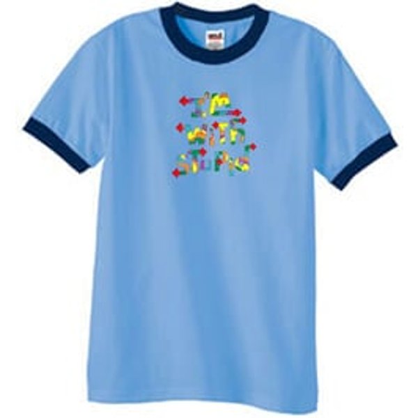 I'm With Stupid Ringer T-Shirt - Funny Two Ways Carolina Blue/Navy Tee