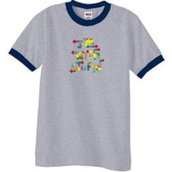 I'm With Stupid Ringer T-Shirt - Funny Two Ways Heather Grey/Navy Tee