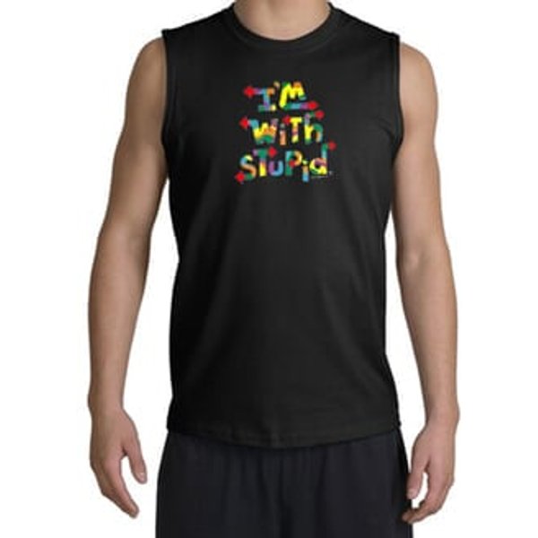 I'm With Stupid Shooter Shirt - Funny Two Ways Black Muscle Shirt