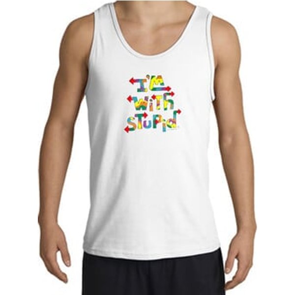 I'm With Stupid Tank Top - Funny Two Ways Adult White Tanktop