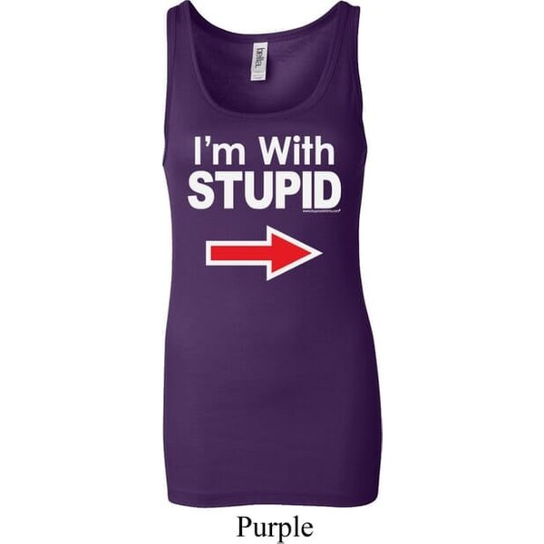 I'm With Stupid White Print Ladies Longer Length Tank Top