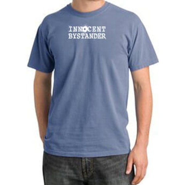 Innocent Bystander Shirt White Print Pigment Dyed Tee Medium Blue