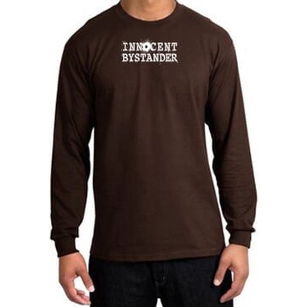 INNOCENT BYSTANDER WHITE Funny Adult Long Sleeve T-Shirt - Brown
