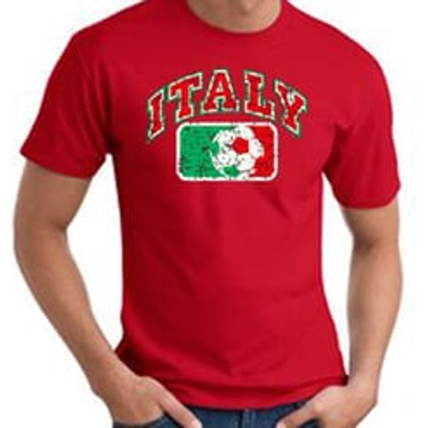 Italian T-shirt - Italy Soccer Futbol Adult Red Tee Shirt