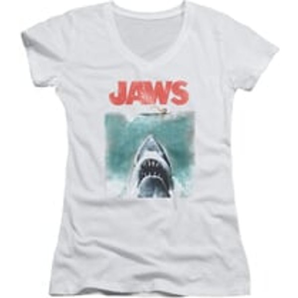 Jaws Shirt Juniors V Neck Vintage Poster White T-Shirt