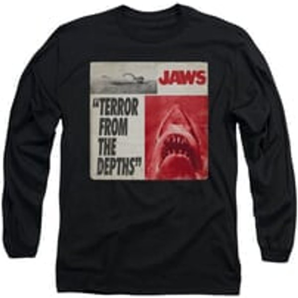 Jaws Shirt Terror Long Sleeve Black Tee T-Shirt
