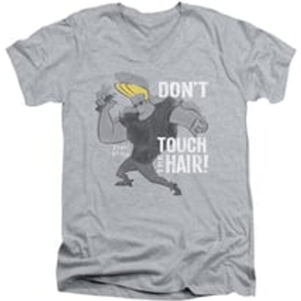 Johnny Bravo Shirt Slim Fit V Neck Hair Athletic Heather Tee T-Shirt