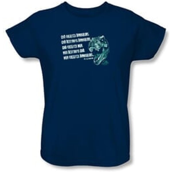 Jurassic Park Ladies T-shirt Movie God Creates Dinosaurs Navy Shirt