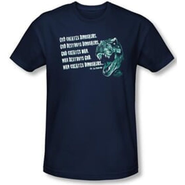 Jurassic Park T-shirt God Creates Dinosaurs Adult Navy Slim Fit Shirt