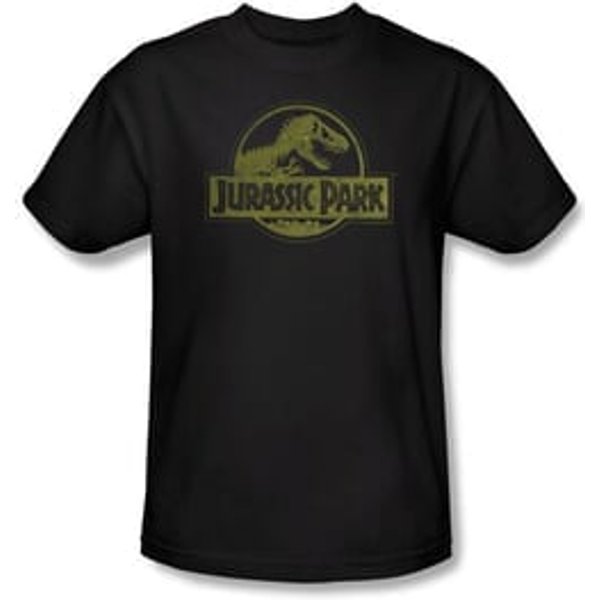 Jurassic Park T-shirt Movie Distressed Logo Adult Black Tee Shirt