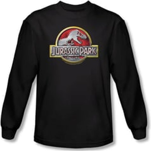 Jurassic Park T-shirt Movie Logo Adult Black Long Sleeve Tee Shirt