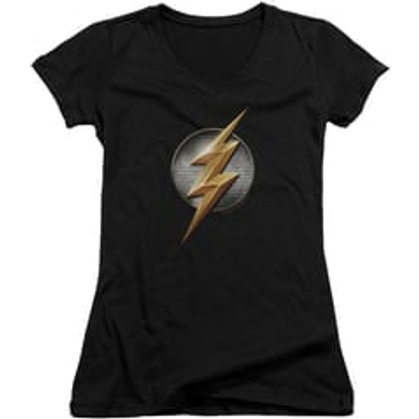 Justice League Movie Juniors V Neck Flash Logo Black T-Shirt