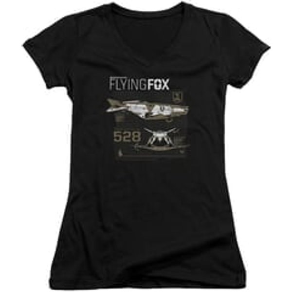 Justice League Movie Juniors V Neck Flying Fox Black Shirt