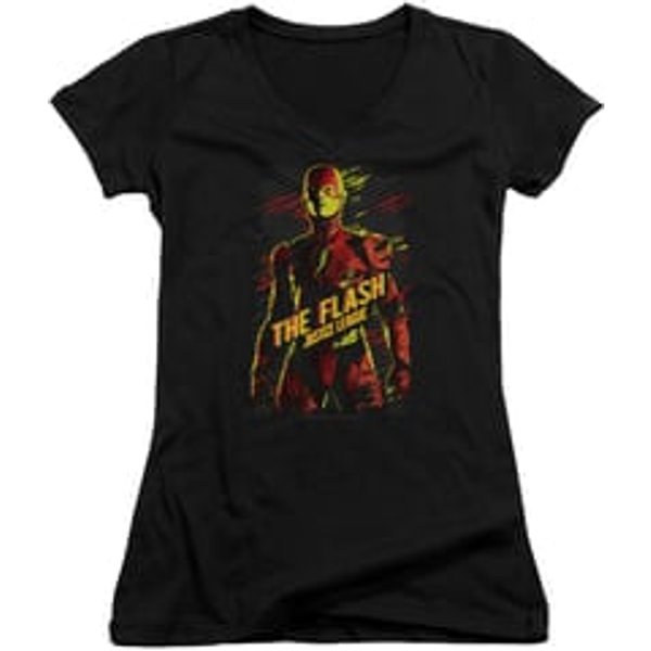 Justice League Movie Juniors V Neck Shirt The Flash Black T-Shirt