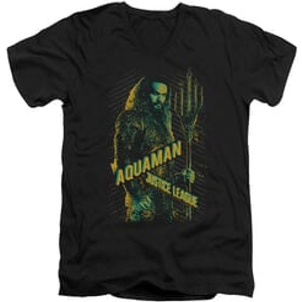 Justice League Movie Slim Fit V-Neck Shirt Aquaman Black T-Shirt