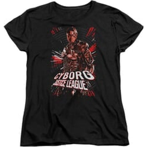 Justice League Movie Womens Shirt Cyborg Profile Black T-Shirt