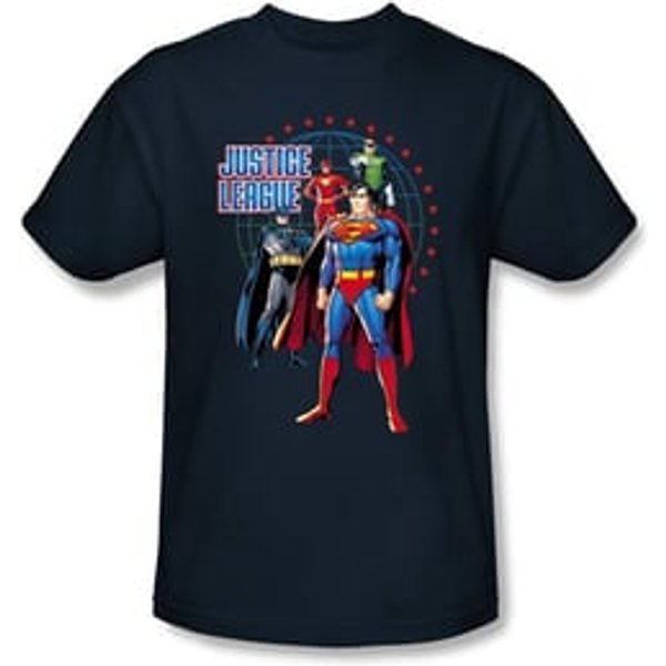 Justice League Superheroes T-shirt - Protectors Adult Navy Blue Tee
