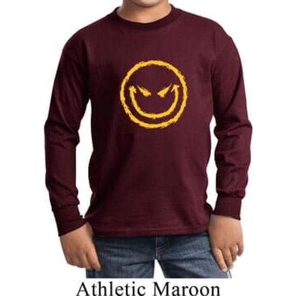 Kids Halloween Shirt Evil Smiley Face Long Sleeve Tee T-Shirt