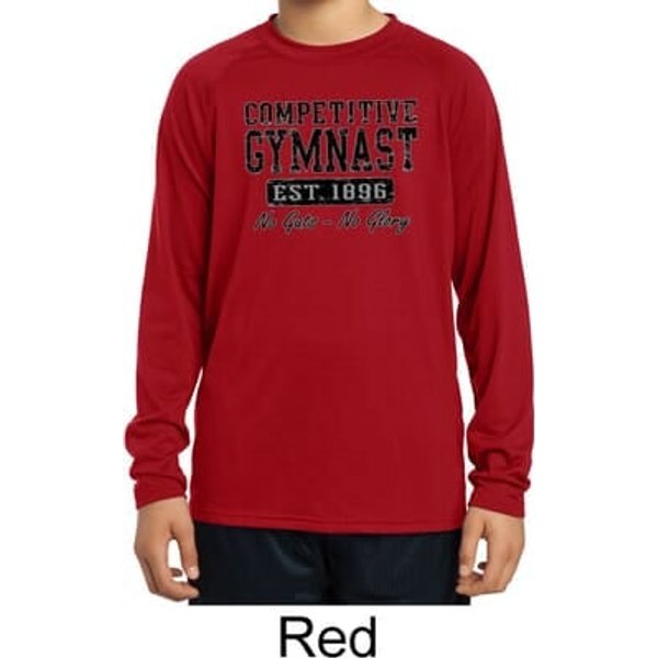 Kids Shirt Competitive Gymnast Dry Wicking Long Sleeve Tee T-Shirt