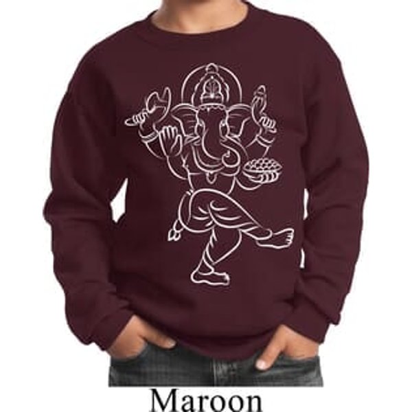Kids Yoga Sweatshirt Sketch Ganesha White Print Youth Sweat Shirt