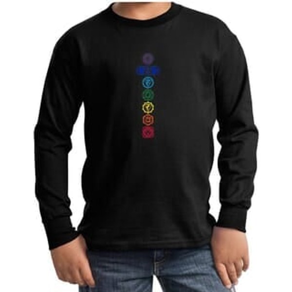 Kids Yoga T-Shirt 7 Colored Chakras Youth Long Sleeve Shirt