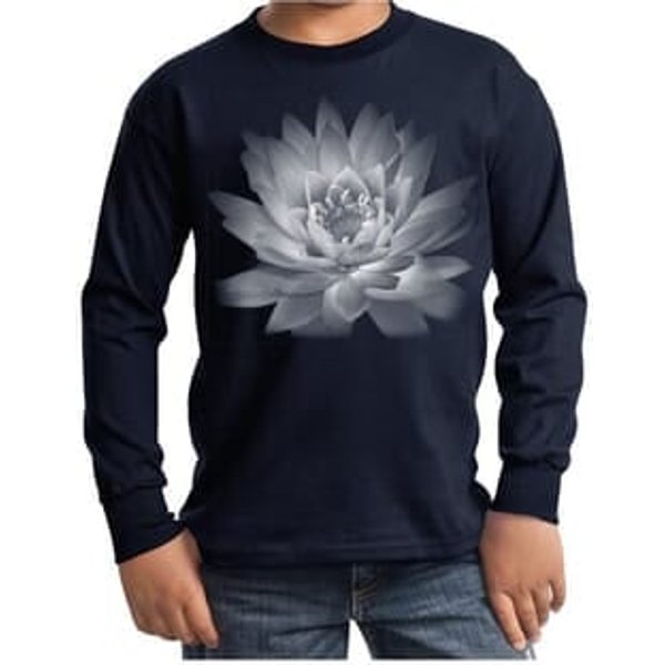 Kids Yoga T-Shirt Lotus Flower Youth Long Sleeve Shirt