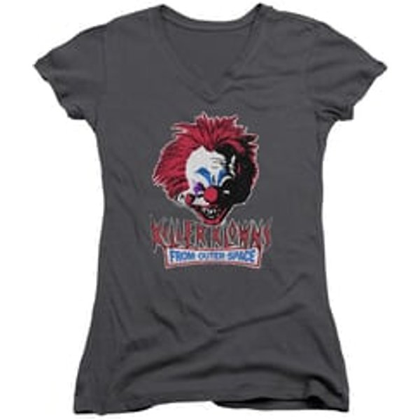 Killer Klowns From Outer Space Juniors V Neck Shirt Rough Clown Charcoal T-Shirt