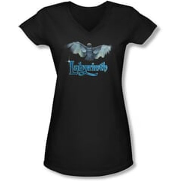 Labyrinth Shirt Juniors V Neck Title Sequence Black Tee T-Shirt